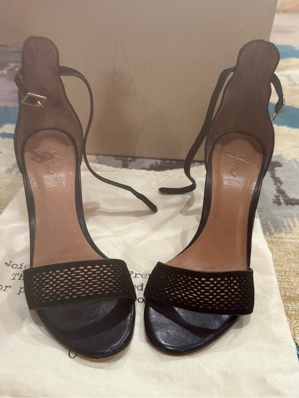 Joie Jaclyn Black Perforated Open-Toe Ankle Tie Heels